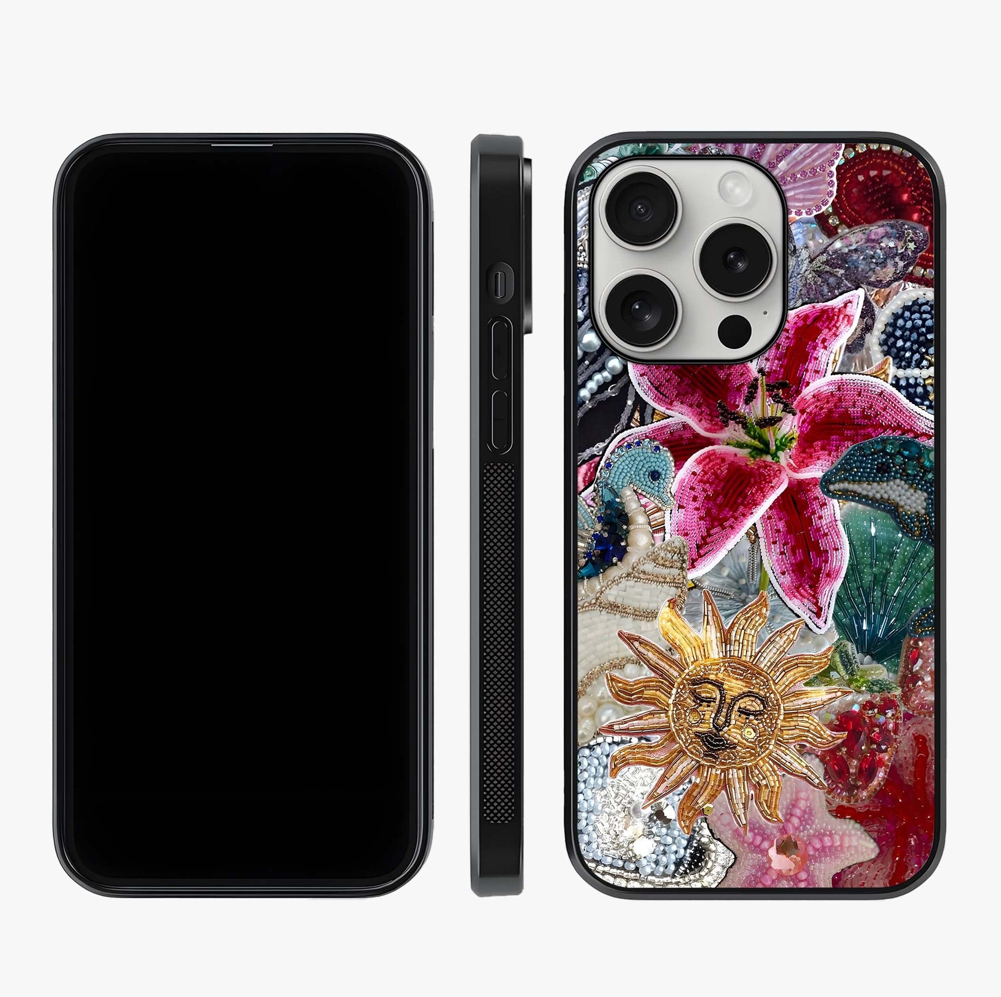 Beaded Garden Fantasy Glass Case displayed upright for full design visibility and premium finish.