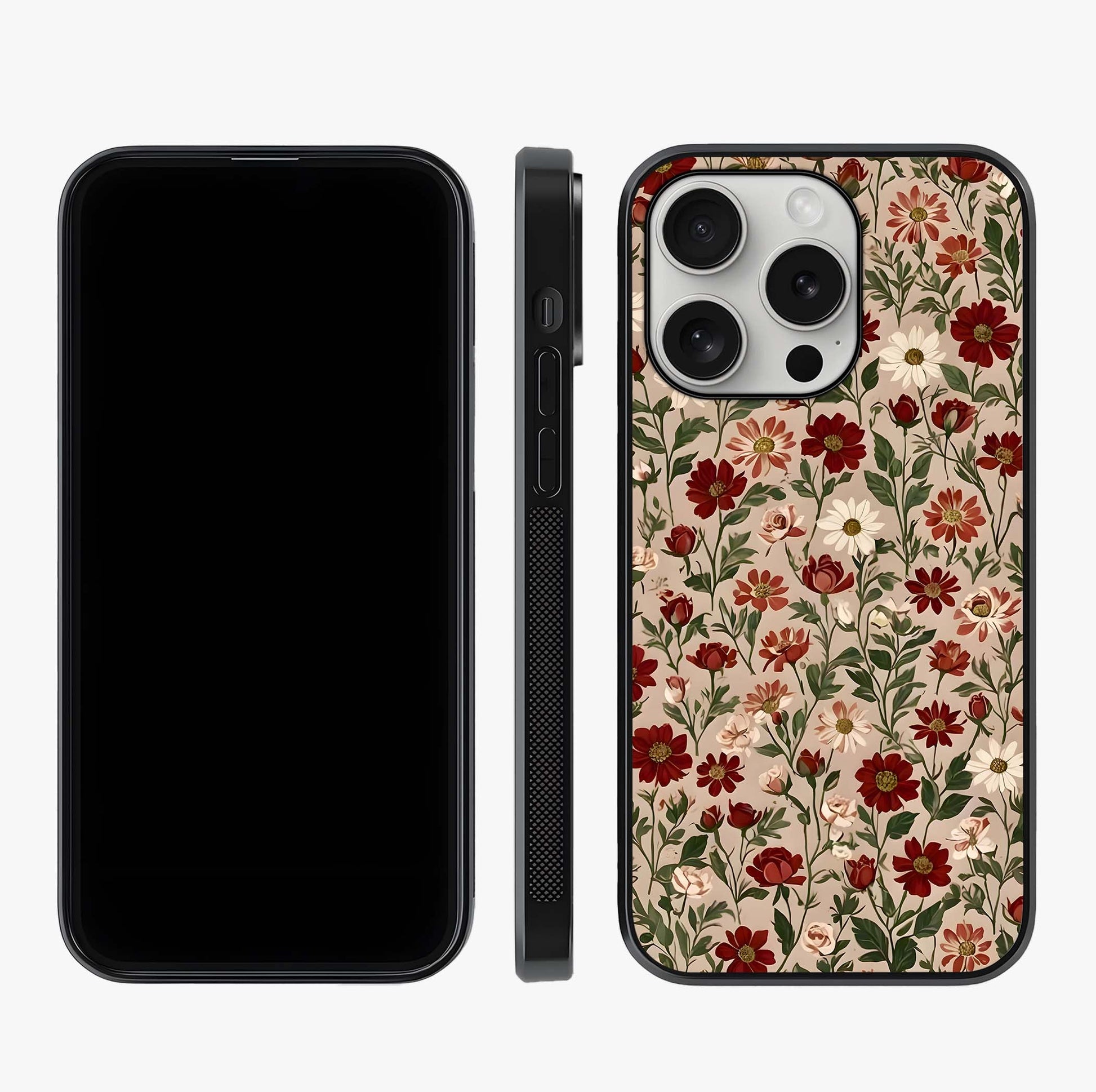 Biege Flower With Leaf Glass Case displayed upright for full design visibility and premium finish.