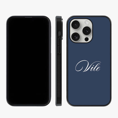 Blue Background Personalized Custom Name Glass Case displayed upright for full design visibility and premium finish.