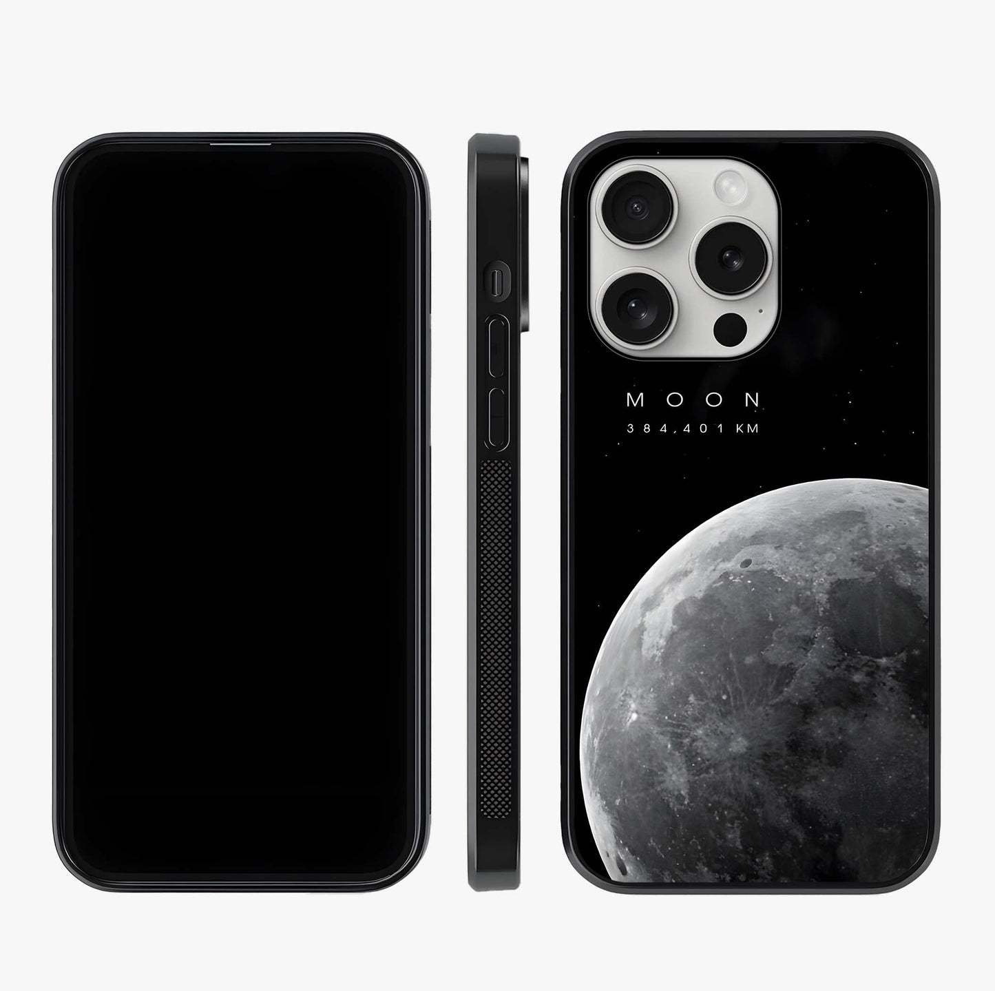 Cosmic Moon Glow Glass Case displayed upright for full design visibility and premium finish.