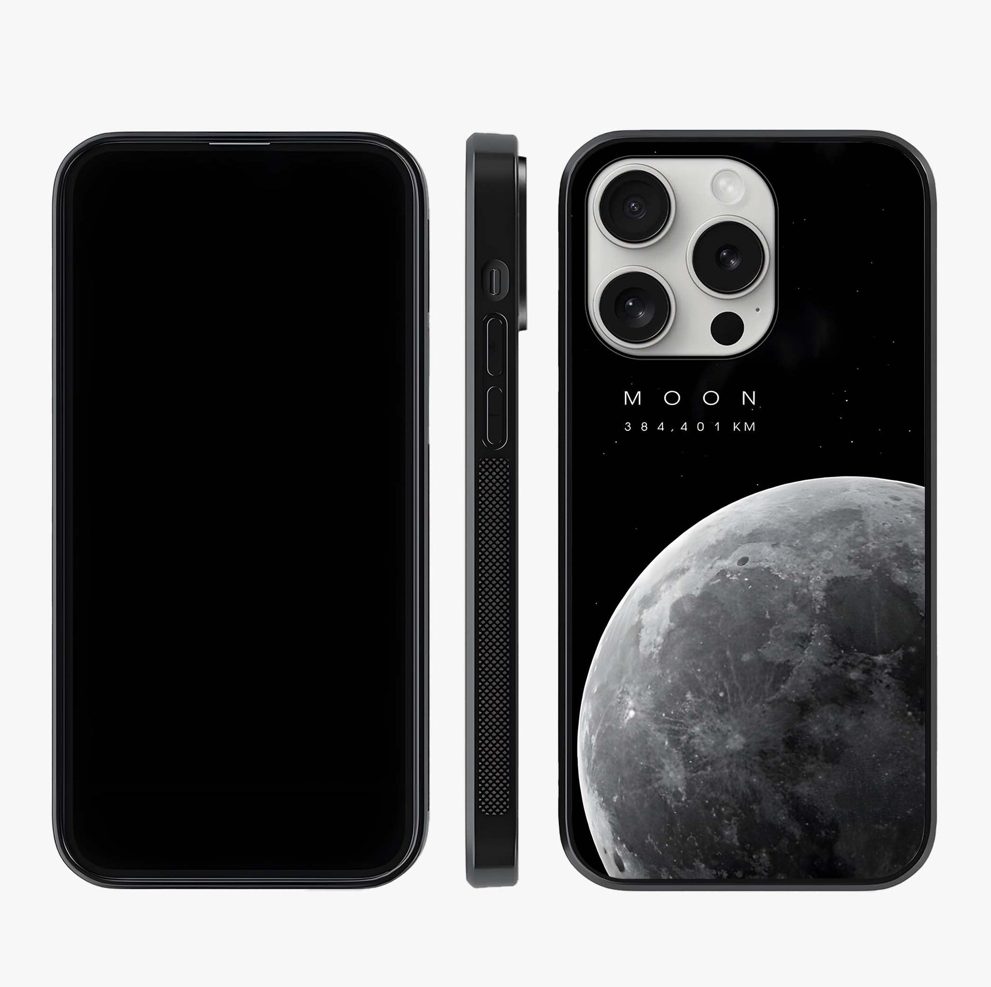 Cosmic Moon Glow Glass Case displayed upright for full design visibility and premium finish.