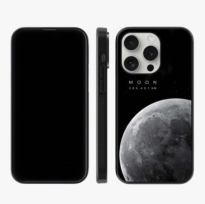 Cosmic Moon Glow Glass Case displayed upright for full design visibility and premium finish.