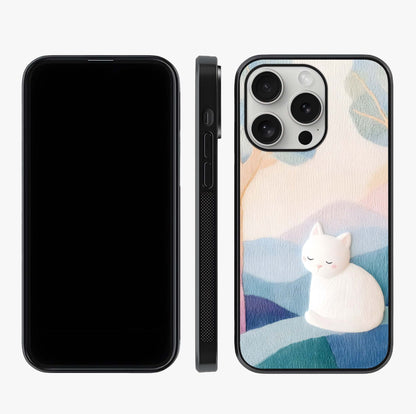 Cotton Dream Cat Glass Case displayed upright for full design visibility and premium finish.