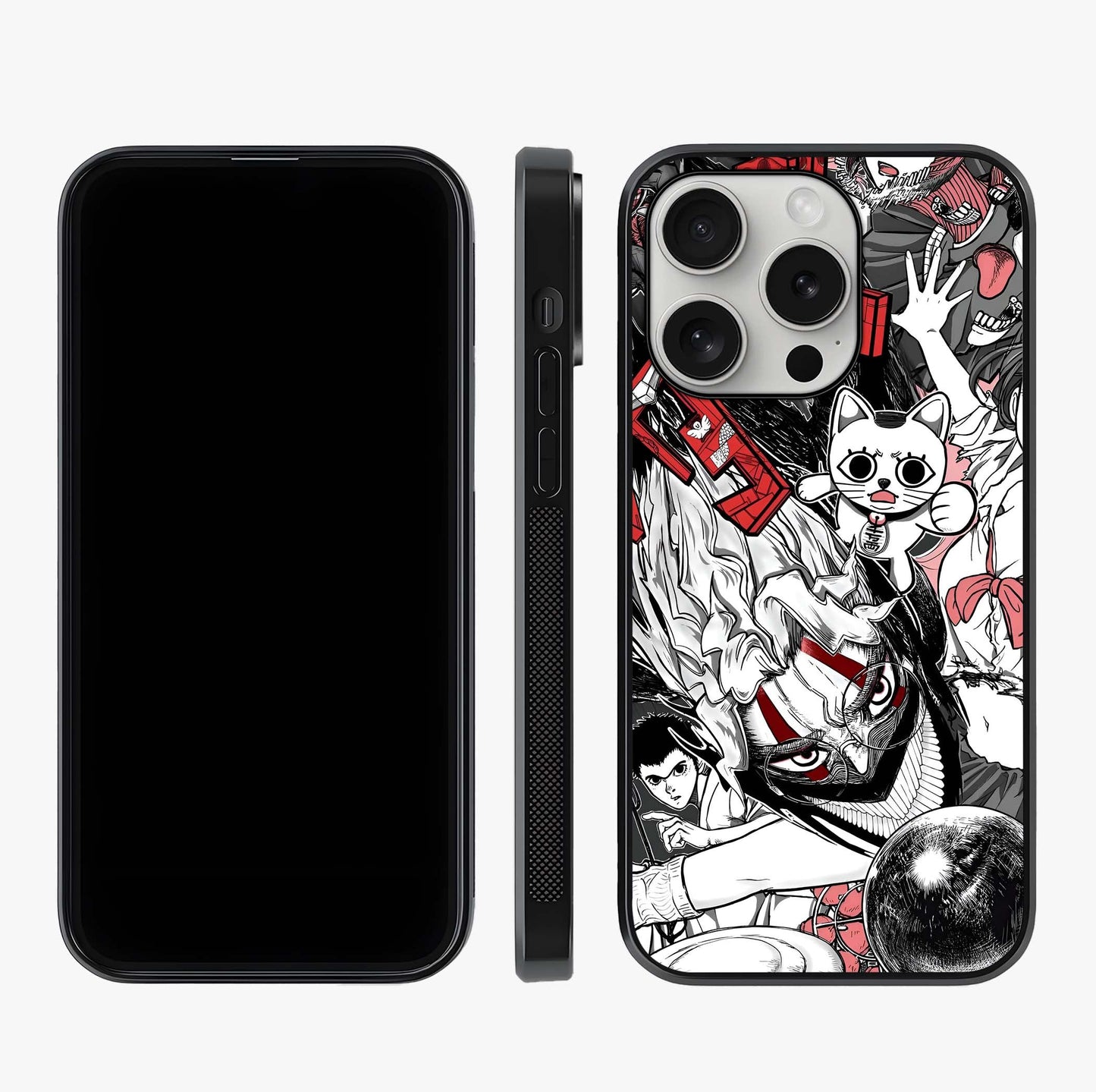 Crimson Chaos Panel Glass Case displayed upright for full design visibility and premium finish.