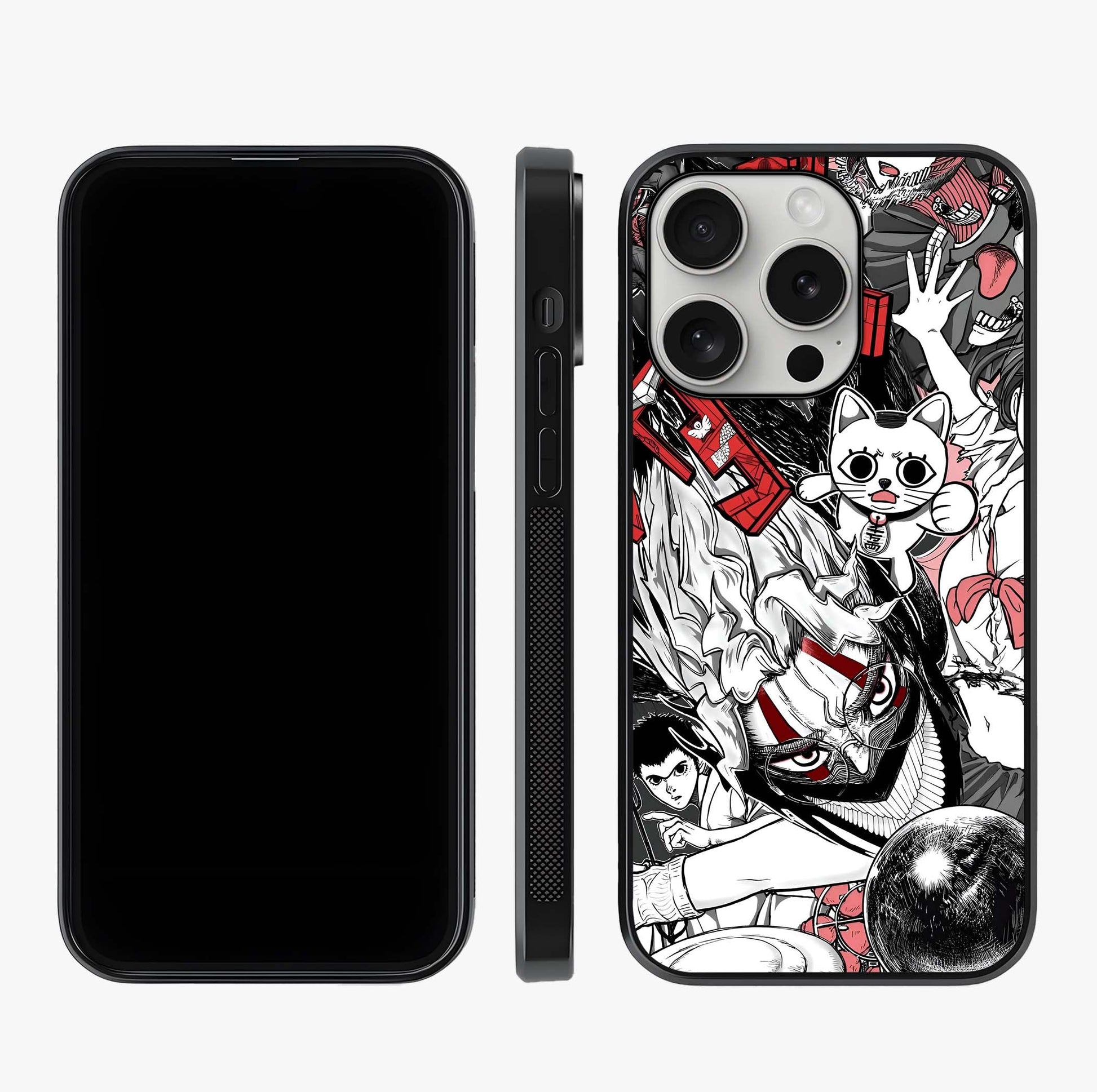 Crimson Chaos Panel Glass Case displayed upright for full design visibility and premium finish.