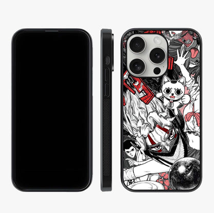Crimson Chaos Panel Glass Case displayed upright for full design visibility and premium finish.