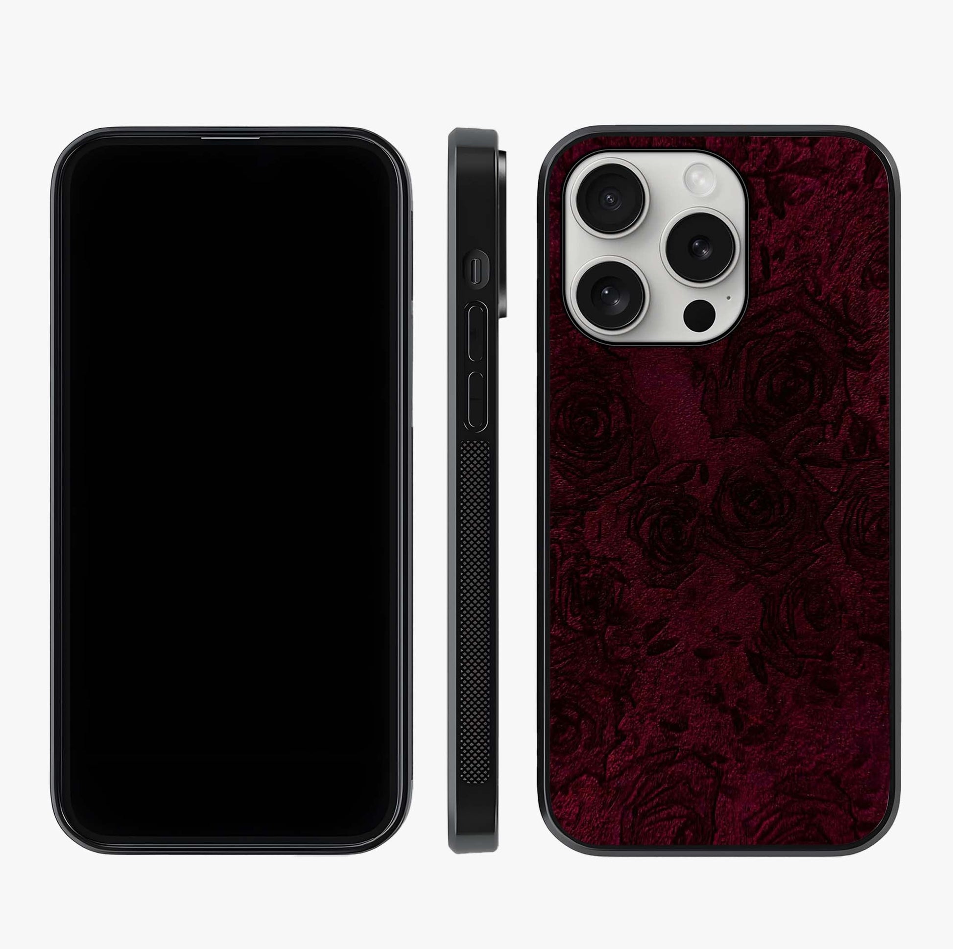 Crimson Fade Flow Glass Case displayed upright for full design visibility and premium finish.