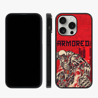 Crimson Mecha Titan Glass Case displayed upright for full design visibility and premium finish.