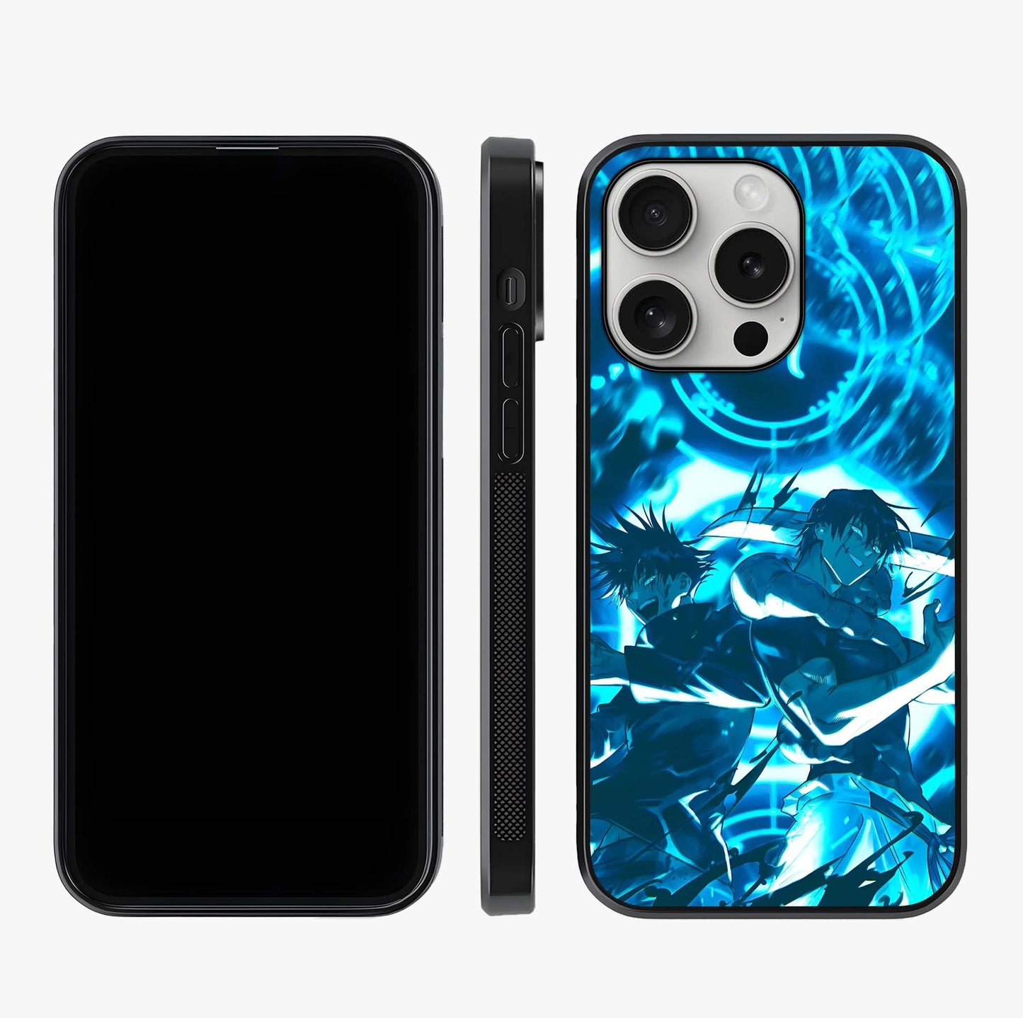 Cursed Energy Clash Glass Case displayed upright for full design visibility and premium finish.