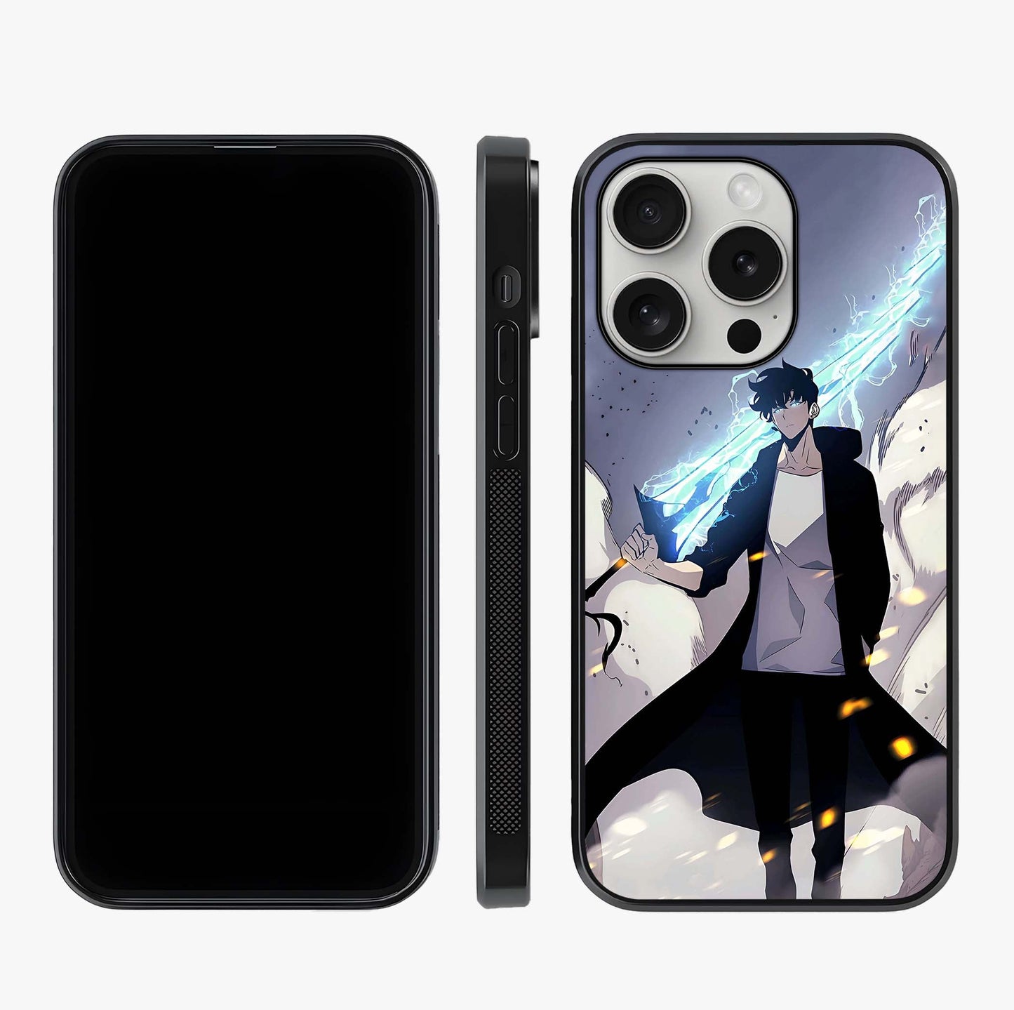 Dark Lightning Anime Warrior Glass Case displayed upright for full design visibility and premium finish.
