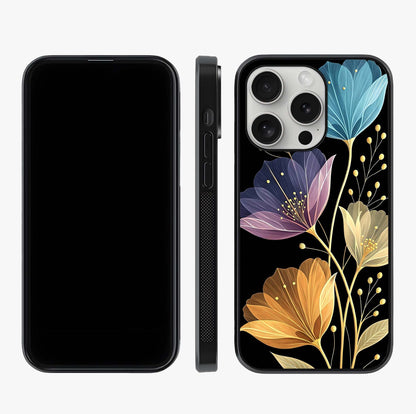 Delicate Multicolor Flowers Glass Case displayed upright for full design visibility and premium finish.