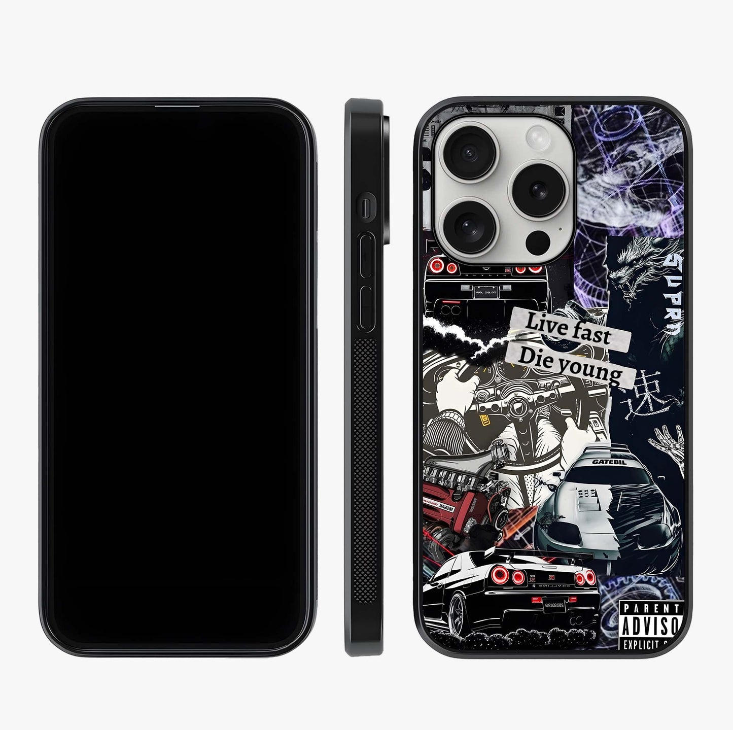 Die Young Glass Case displayed upright for full design visibility and premium finish.