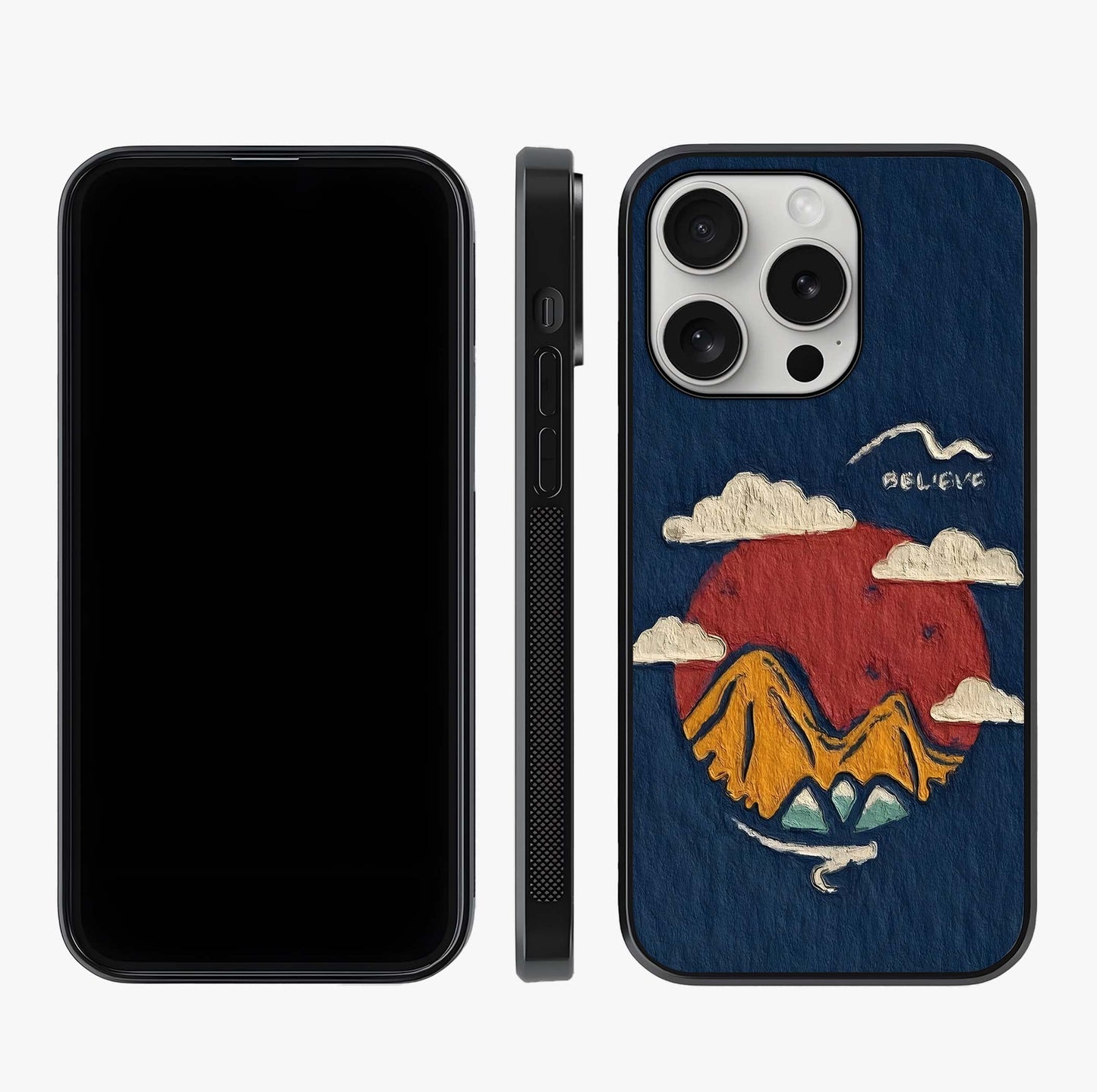 Dream Beyond Mountains Glass Case displayed upright for full design visibility and premium finish.