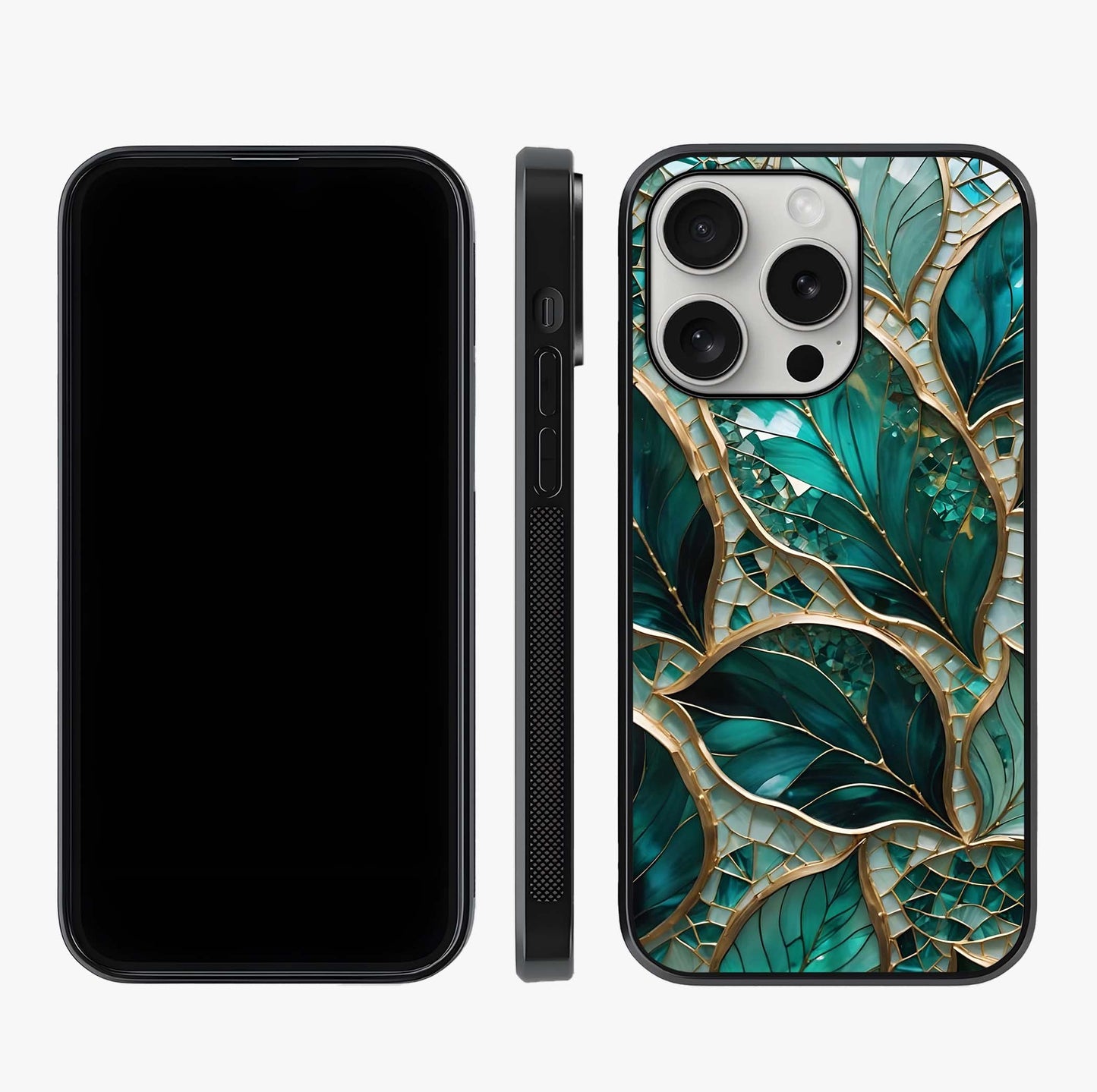 Emerald Leaf Glass Glass Case displayed upright for full design visibility and premium finish.