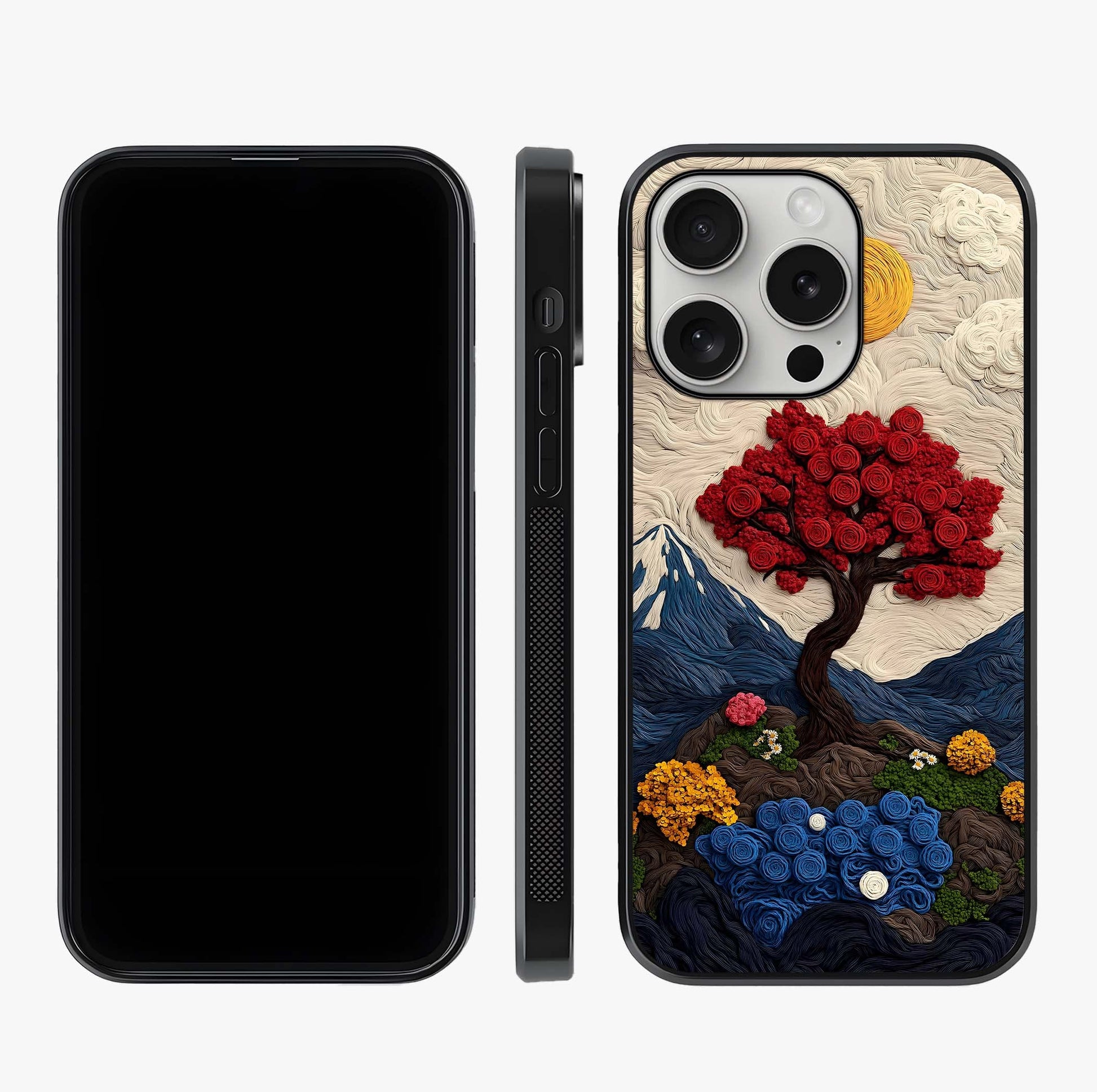 Eternal Nature Tapestry Glass Case displayed upright for full design visibility and premium finish.