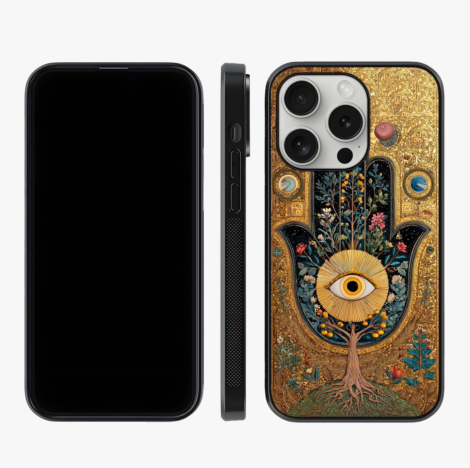 Ethereal Evil Eye Glass Case displayed upright for full design visibility and premium finish.