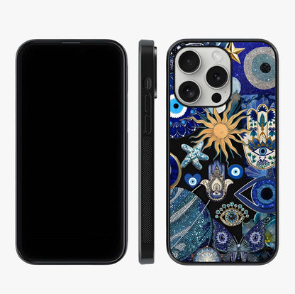 Evil Eye Charm Mix Glass Case displayed upright for full design visibility and premium finish.