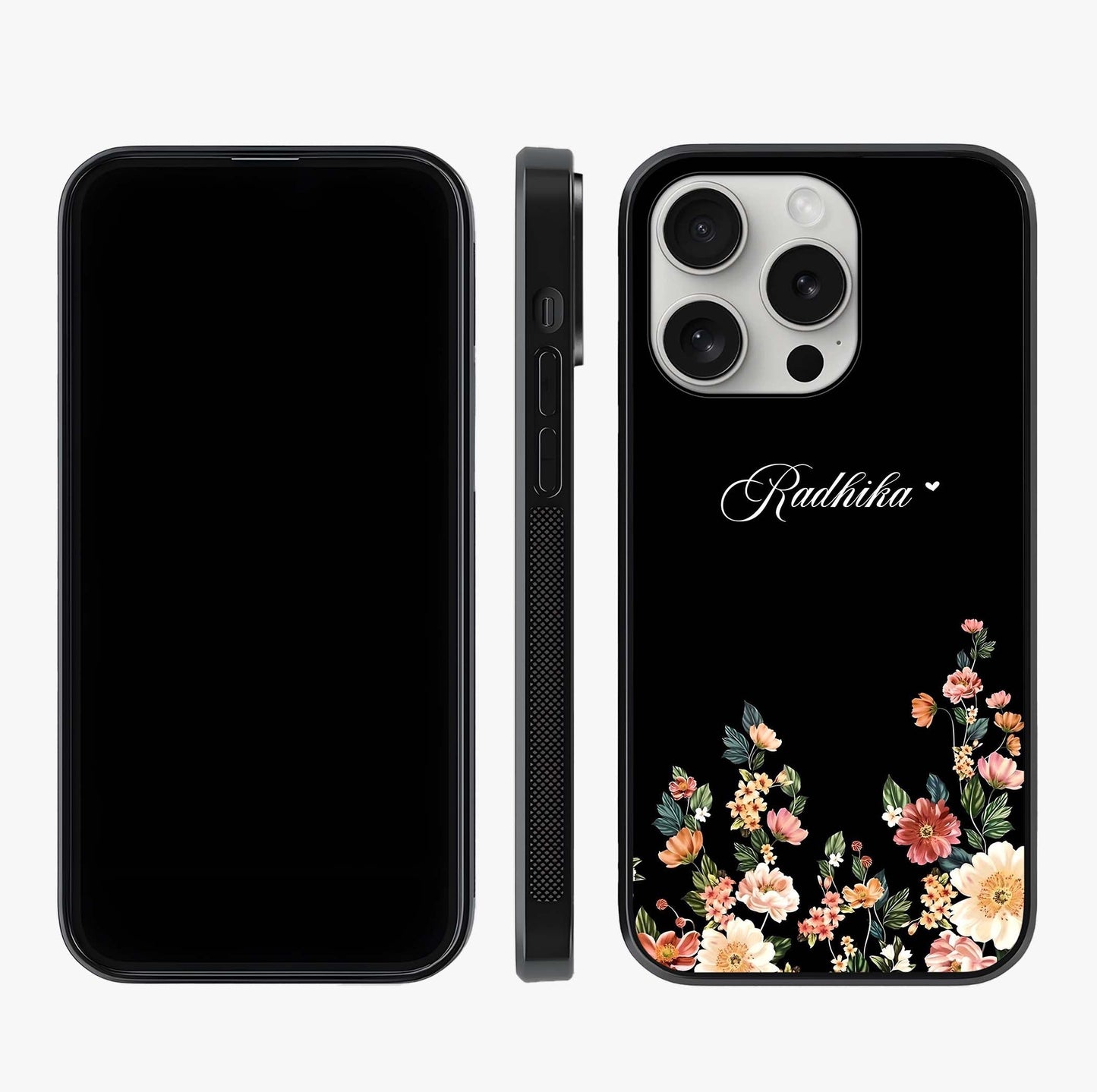 Floral Design With A Custom Personalized Name Glass Case displayed upright for full design visibility and premium finish.