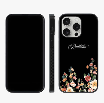 Floral Design With A Custom Personalized Name Glass Case displayed upright for full design visibility and premium finish.