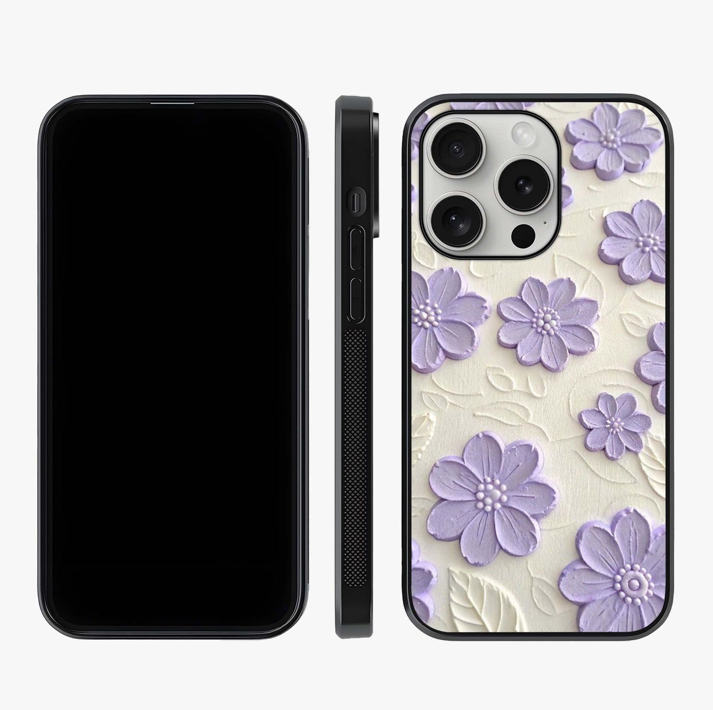 Floral Wall Art With Purple Flowers Glass Case displayed upright for full design visibility and premium finish.