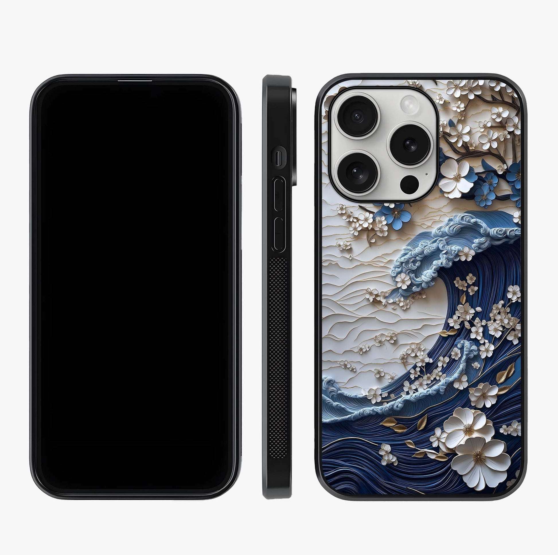Floral Wave Origami Glass Case displayed upright for full design visibility and premium finish.