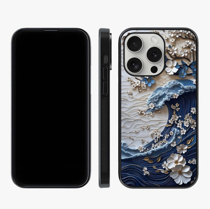 Floral Wave Origami Glass Case displayed upright for full design visibility and premium finish.