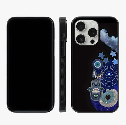 Galactic Charm Cluster Glass Case displayed upright for full design visibility and premium finish.