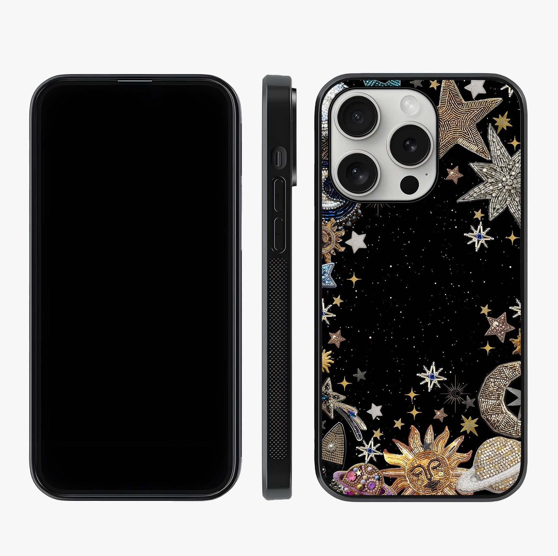 Galactic Jewel Stars Glass Case displayed upright for full design visibility and premium finish.