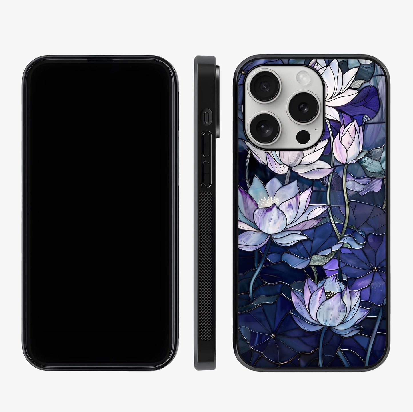 Gloss Petal Rush Glass Case displayed upright for full design visibility and premium finish.