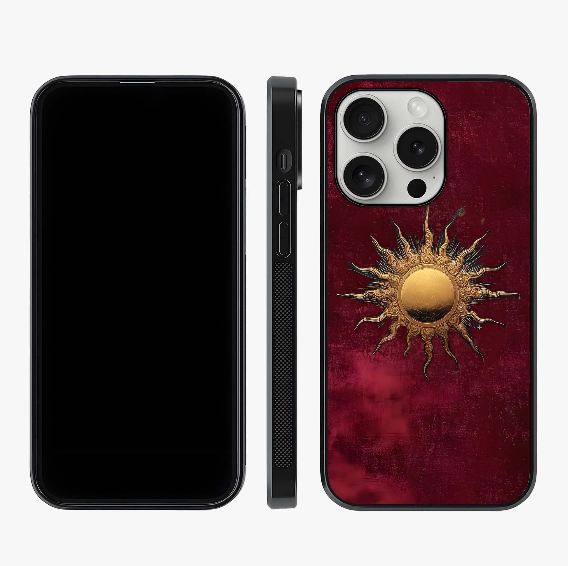 Gold Sun Blush Glass Case displayed upright for full design visibility and premium finish.
