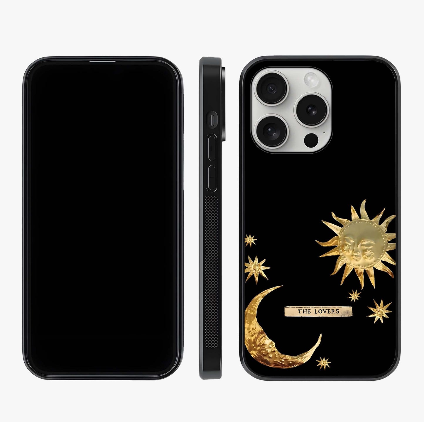 Golden Celestial Charm Glass Case displayed upright for full design visibility and premium finish.