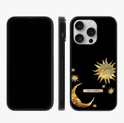 Golden Celestial Charm Glass Case displayed upright for full design visibility and premium finish.