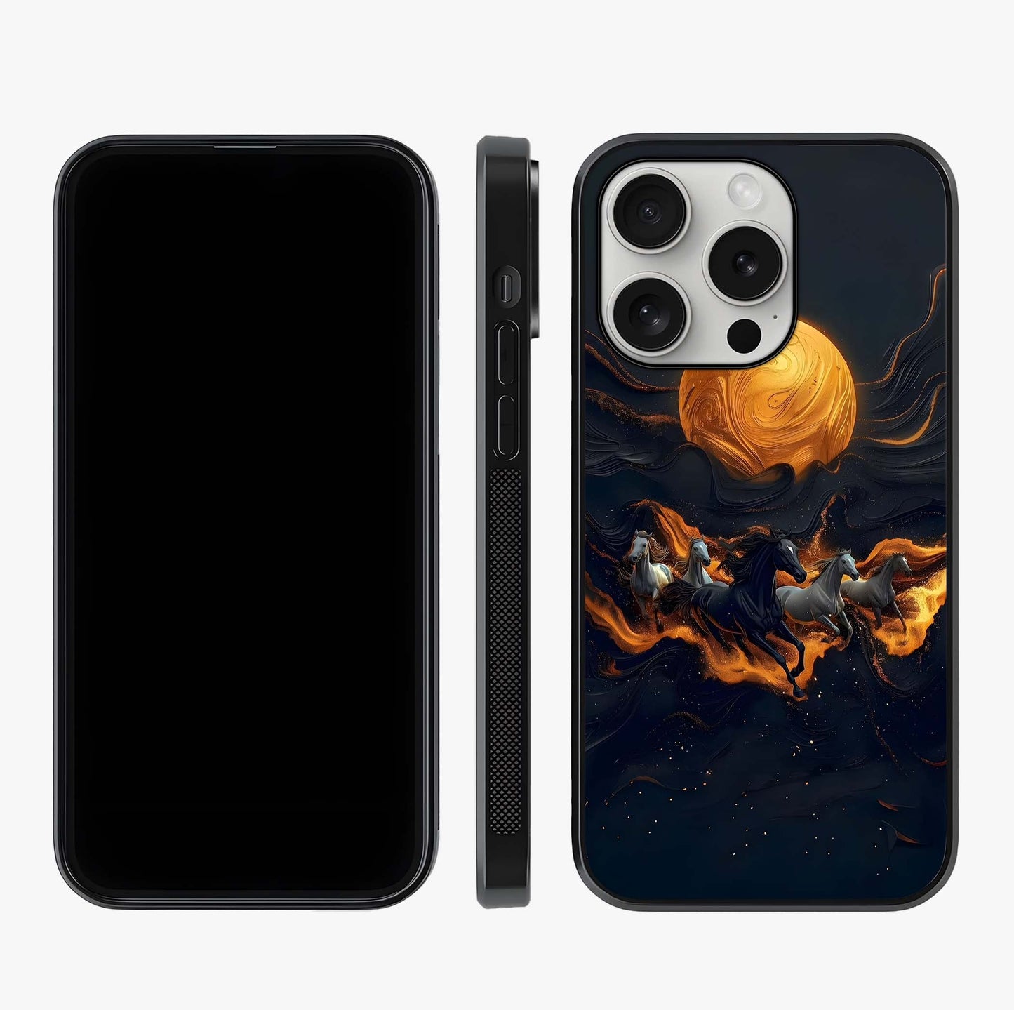 Golden Stallion Moonride Glass Case displayed upright for full design visibility and premium finish.