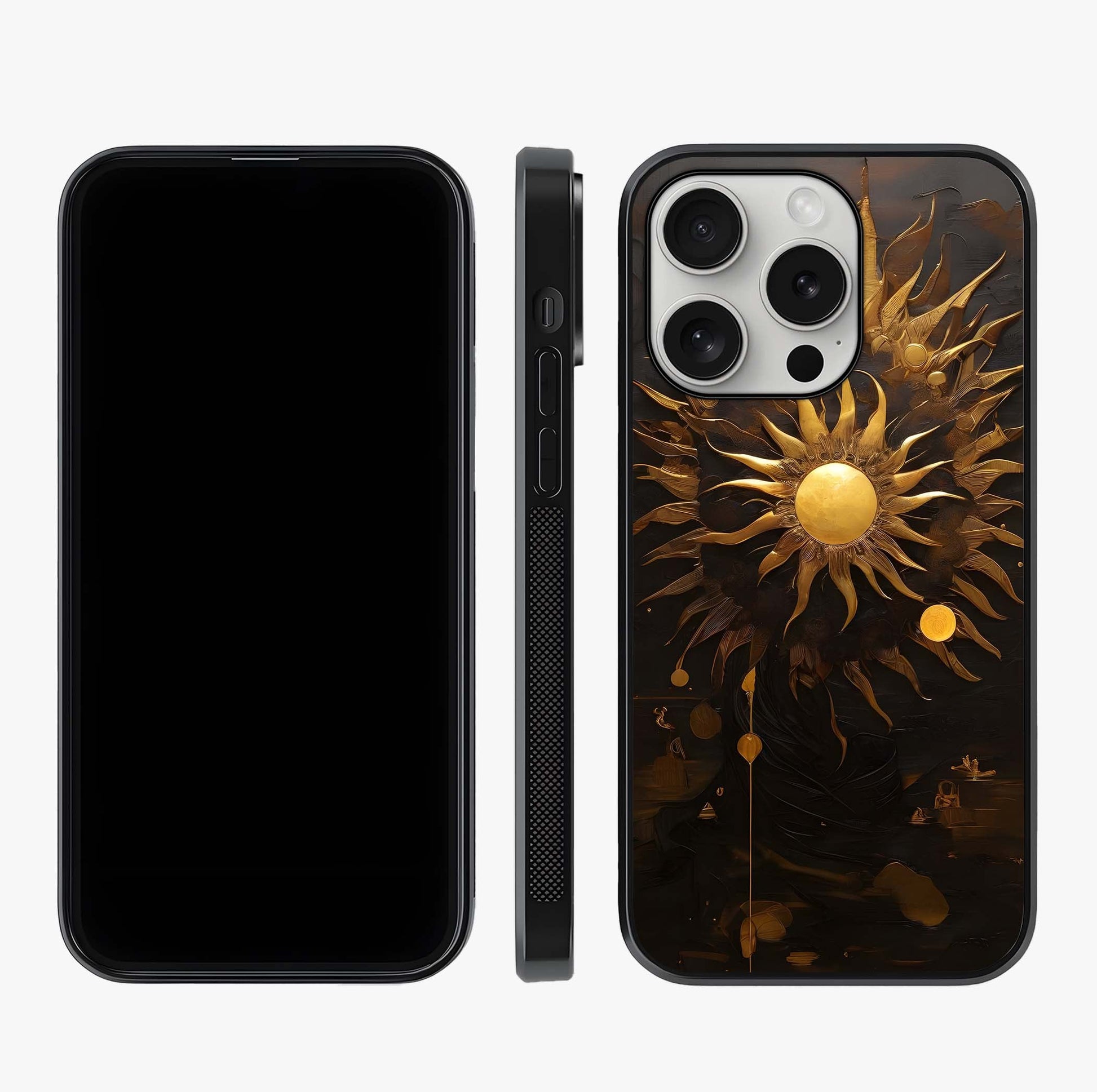 Golden Sun Majesty Glass Case displayed upright for full design visibility and premium finish.