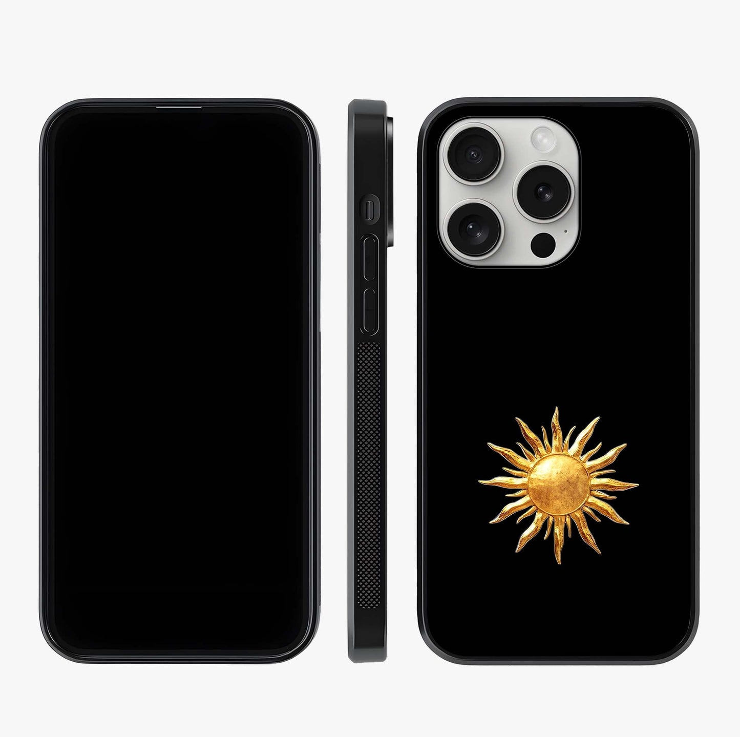 Golden Sun Minimalism Glass Case displayed upright for full design visibility and premium finish.