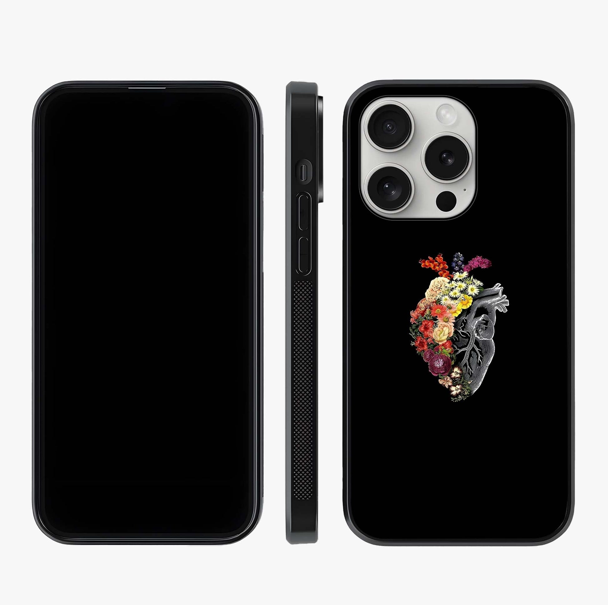 Heart With Flowers Glass Case displayed upright for full design visibility and premium finish.