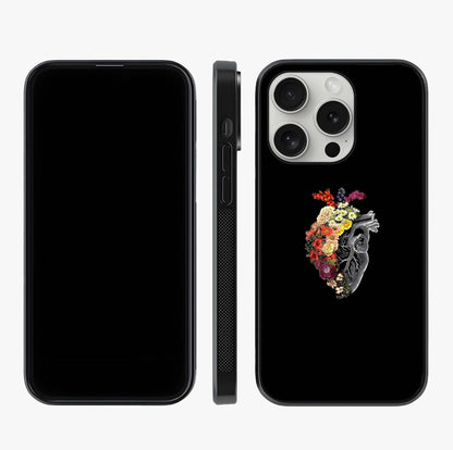 Heart With Flowers Glass Case displayed upright for full design visibility and premium finish.