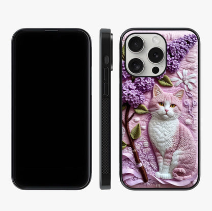 Lavender Cat Whimsy Glass Case displayed upright for full design visibility and premium finish.