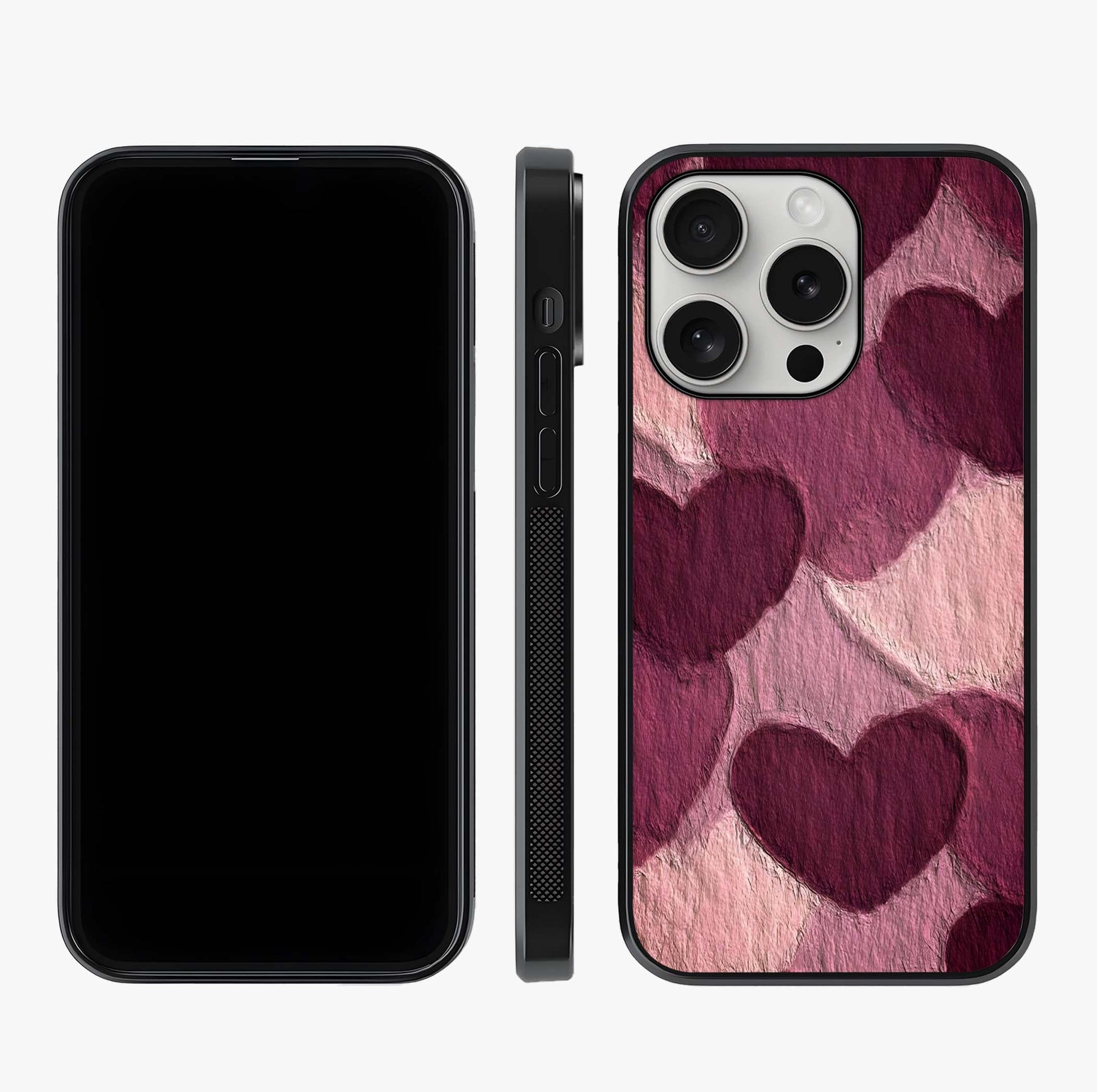 Layered Paper Hearts Glass Case displayed upright for full design visibility and premium finish.