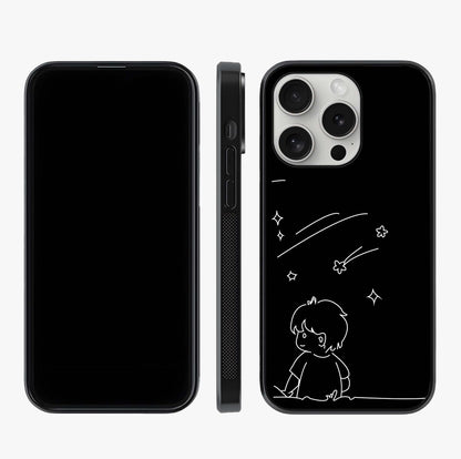 Line Art Boy With Shooting Stars Glass Case displayed upright for full design visibility and premium finish.