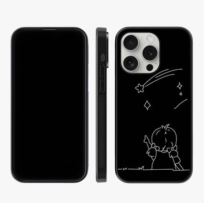 Line Art Girl With Shooting Stars Glass Case displayed upright for full design visibility and premium finish.