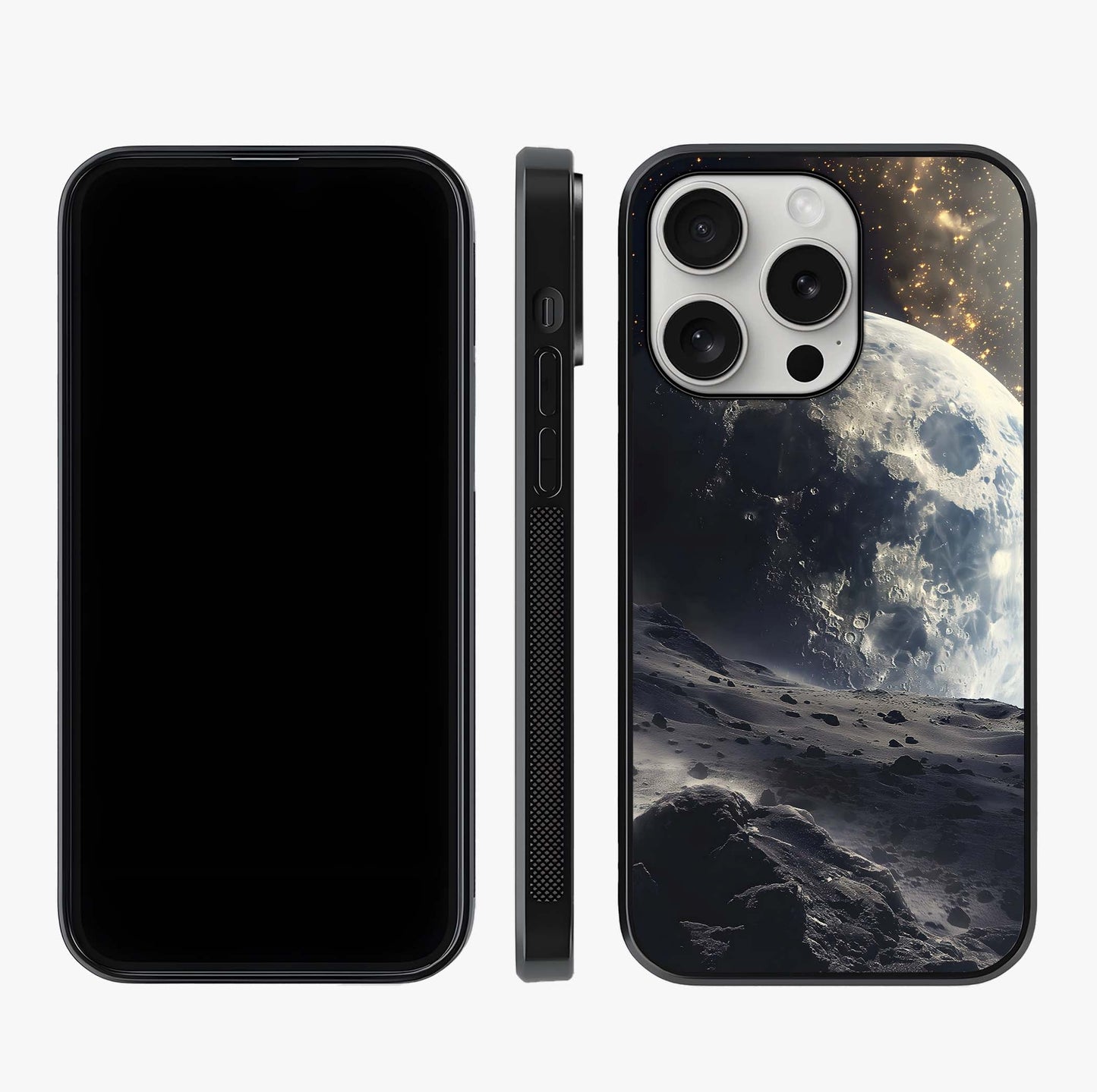 Lunar Horizon Glow Glass Case displayed upright for full design visibility and premium finish.