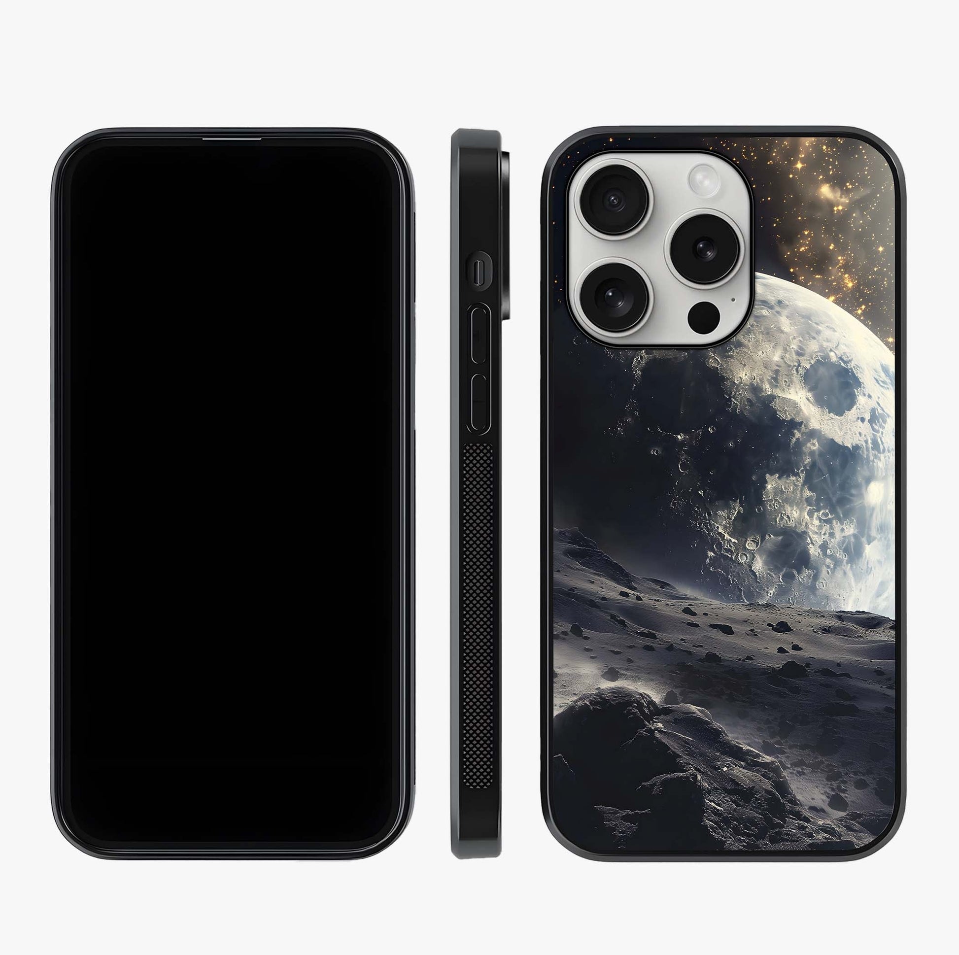Lunar Horizon Glow Glass Case displayed upright for full design visibility and premium finish.