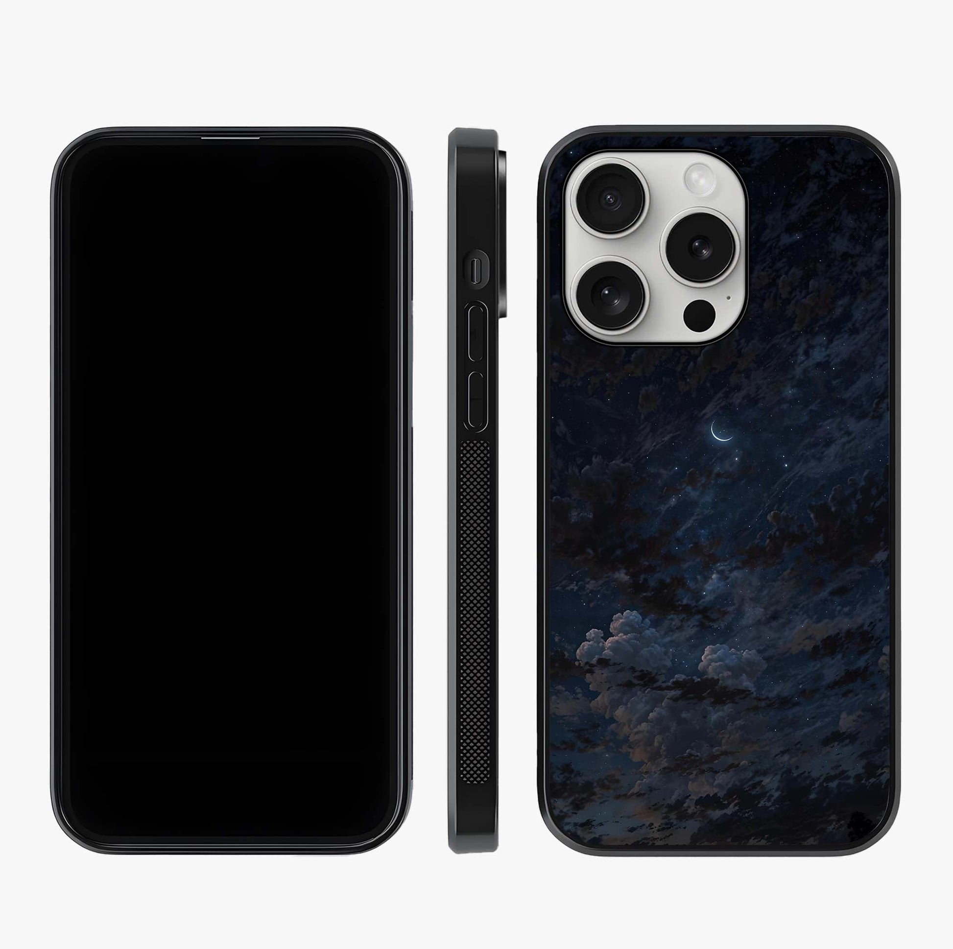 Lunar Veil Silence Glass Case displayed upright for full design visibility and premium finish.