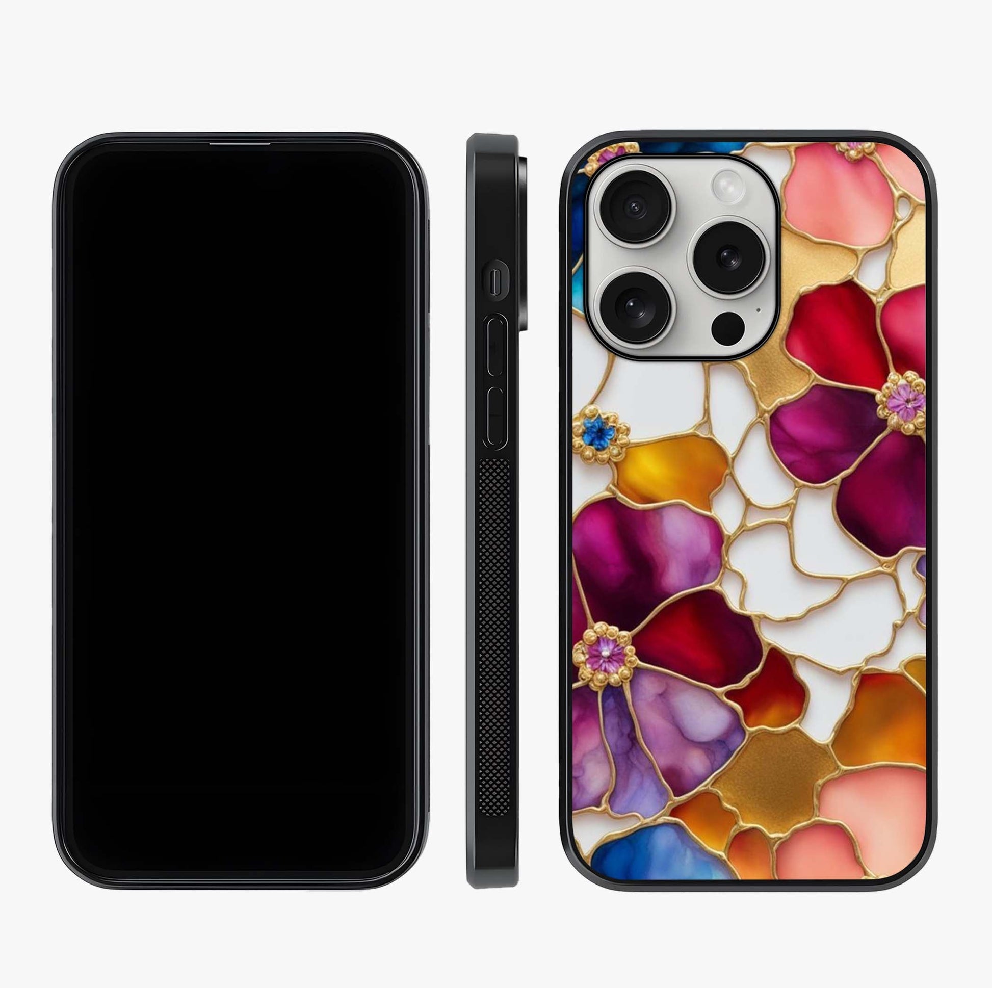 Marble Flower Pattern Glass Case displayed upright for full design visibility and premium finish.