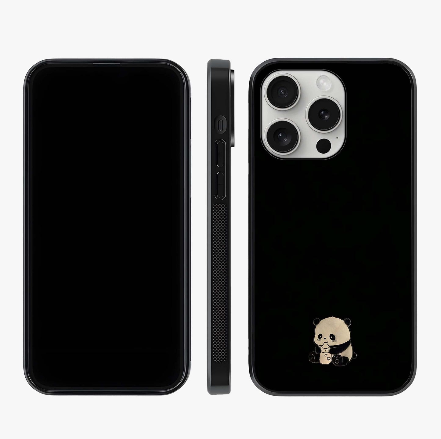 Midnight Panda Love Glass Case displayed upright for full design visibility and premium finish.