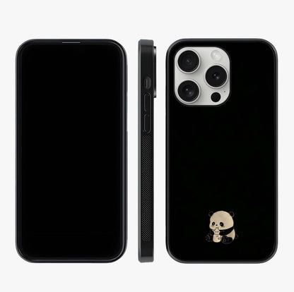 Midnight Panda Love Glass Case displayed upright for full design visibility and premium finish.