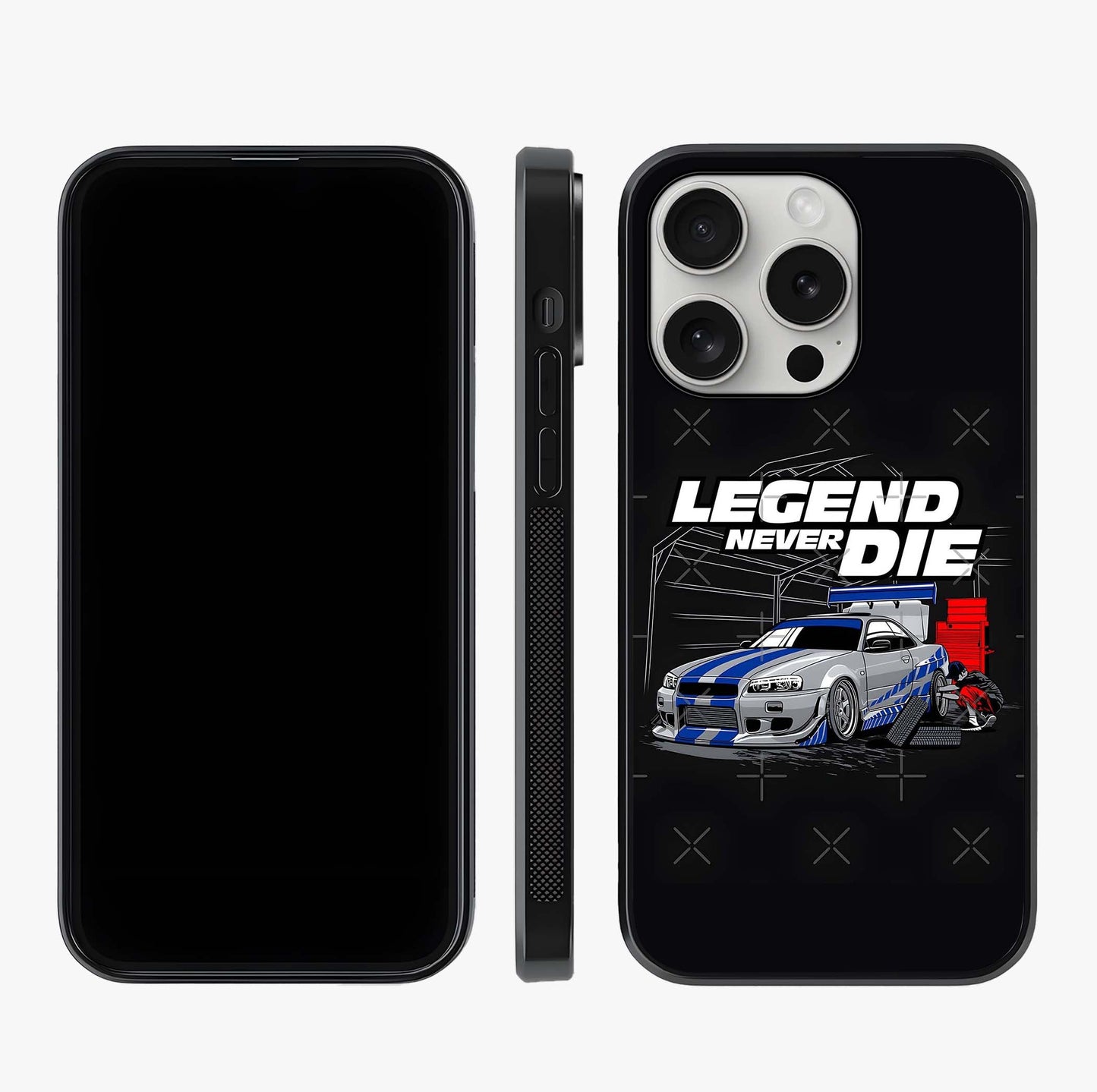 Midnight Racing Legacy Glass Case displayed upright for full design visibility and premium finish.