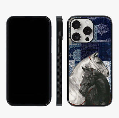 Midnight Stallion Blues Glass Case displayed upright for full design visibility and premium finish.