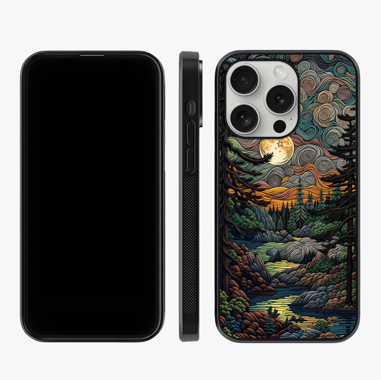 Moonlight Forest Dream Glass Case displayed upright for full design visibility and premium finish.